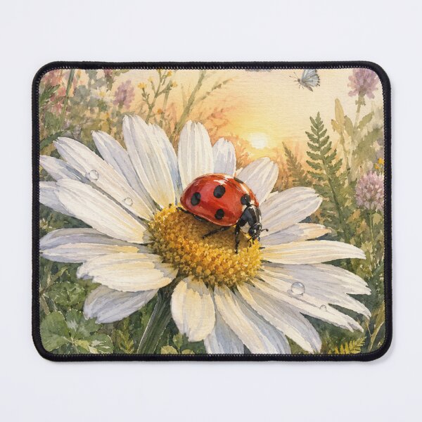 Item preview, Ladybug on Daisy Watercolor Art, Cottagecore Nature Illustration, Lucky Ladybug Floral Sticker, Botanical Garden Wall Art designed and sold by TulipsArtDesigns .