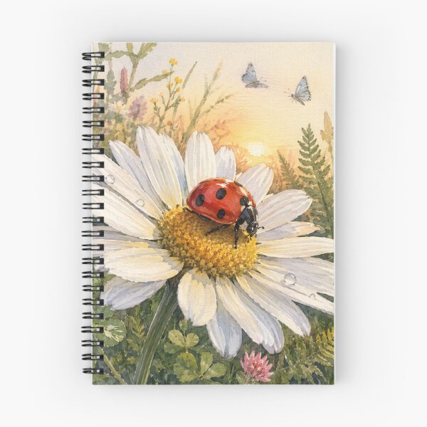 Item preview, Ladybug on Daisy Watercolor Art, Cottagecore Nature Illustration, Lucky Ladybug Floral Sticker, Botanical Garden Wall Art designed and sold by TulipsArtDesigns .