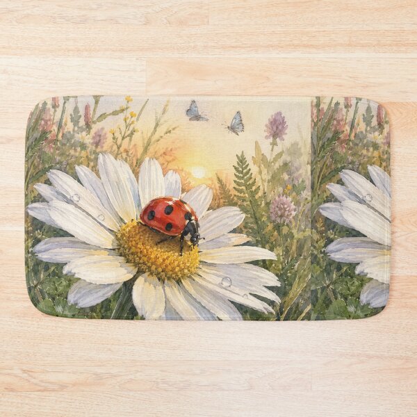 Item preview, Ladybug on Daisy Watercolor Art, Cottagecore Nature Illustration, Lucky Ladybug Floral Sticker, Botanical Garden Wall Art designed and sold by TulipsArtDesigns .