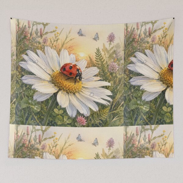 Item preview, Ladybug on Daisy Watercolor Art, Cottagecore Nature Illustration, Lucky Ladybug Floral Sticker, Botanical Garden Wall Art designed and sold by TulipsArtDesigns .