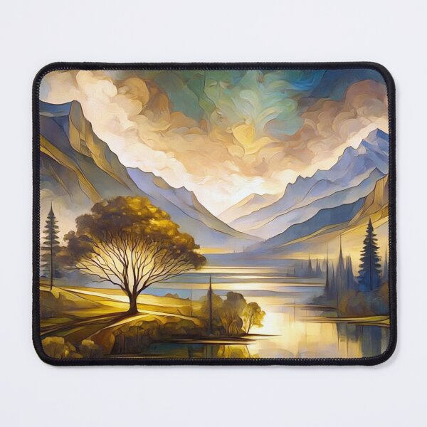 Item preview, Golden Mountain Reflection Art | Serene Alpine Landscape in Blue and Gold designed and sold by Patricia Johnston.