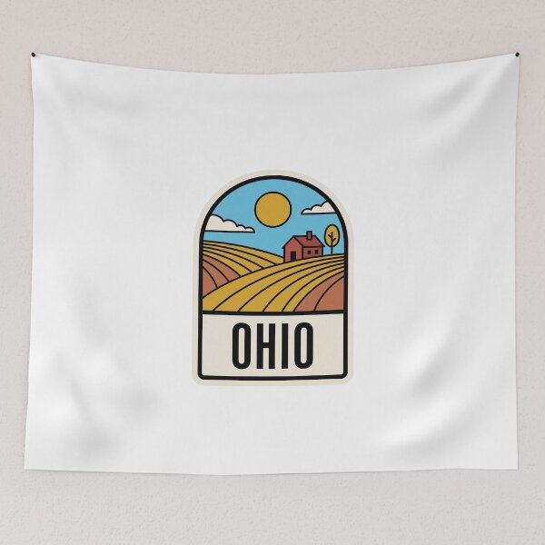 Item preview, Minimalist Ohio Countryside Farm Barn Retro Travel Badge designed and sold by Paper Drip.
