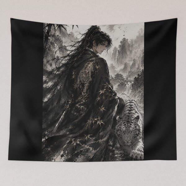 Item preview, Wuxia Warrior and White Tiger | Chinese Ink Wash Art designed and sold by ManJiangHong.
