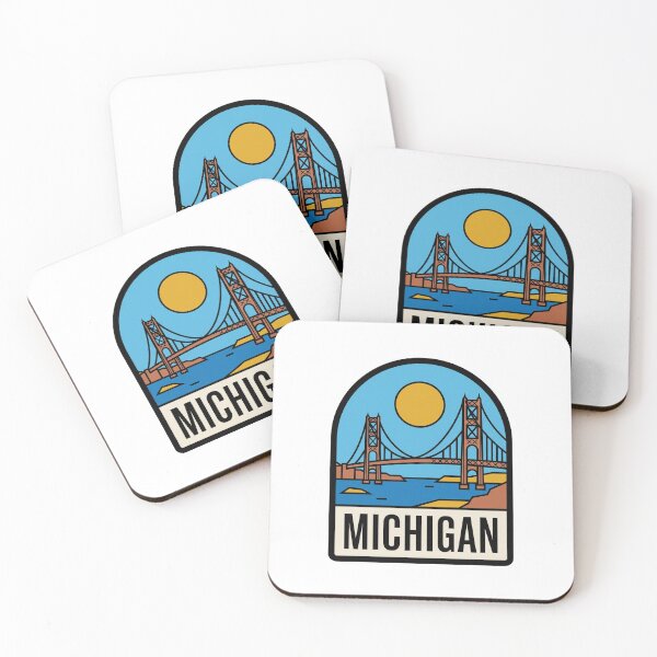 Item preview, Minimalist Michigan Mackinac Bridge Retro Travel Badge Design designed and sold by Paper Drip.
