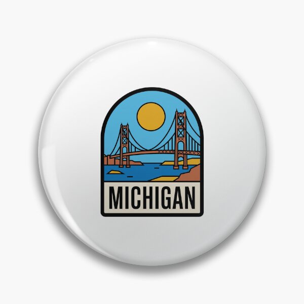 Item preview, Minimalist Michigan Mackinac Bridge Retro Travel Badge Design designed and sold by Paper Drip.