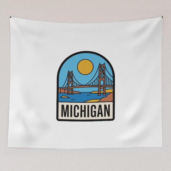Item preview, Minimalist Michigan Mackinac Bridge Retro Travel Badge Design designed and sold by Paper Drip.