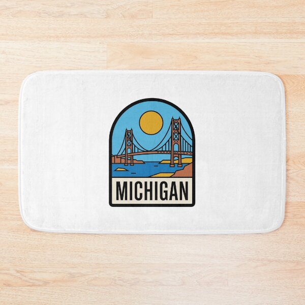 Item preview, Minimalist Michigan Mackinac Bridge Retro Travel Badge Design designed and sold by Paper Drip.