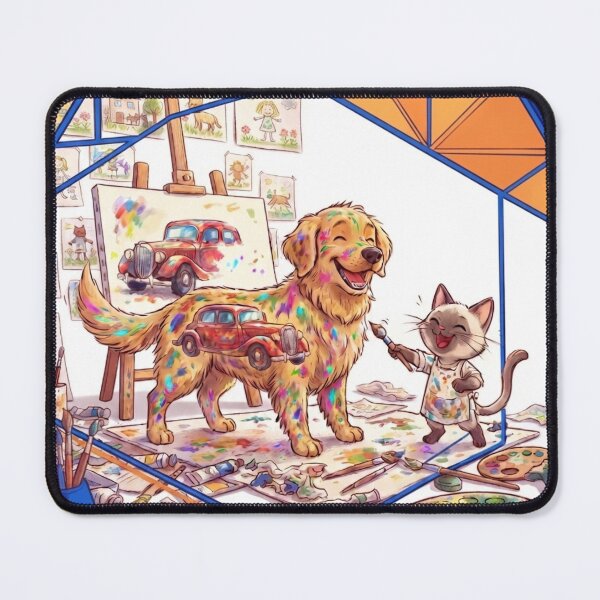 Item preview, Cute Cat Painting Blue Car on Happy Dog - Creative Pets Art designed and sold by Fatomfatom.