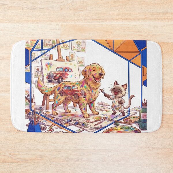 Item preview, Cute Cat Painting Blue Car on Happy Dog - Creative Pets Art designed and sold by Fatomfatom.