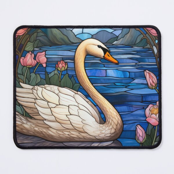 Item preview, Art Nouveau Stained Glass Swan on Water Lily Pond designed and sold by pinkal.