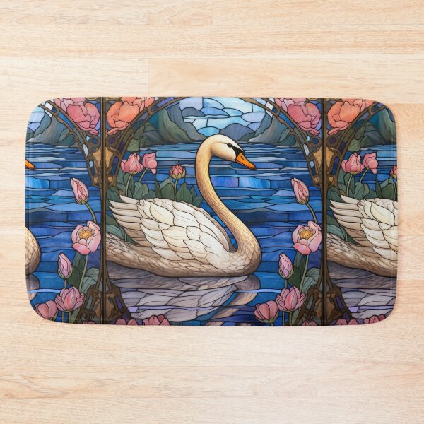 Item preview, Art Nouveau Stained Glass Swan on Water Lily Pond designed and sold by pinkal.