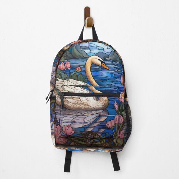 Item preview, Art Nouveau Stained Glass Swan on Water Lily Pond designed and sold by pinkal.