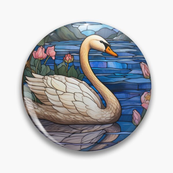 Item preview, Art Nouveau Stained Glass Swan on Water Lily Pond designed and sold by pinkal.
