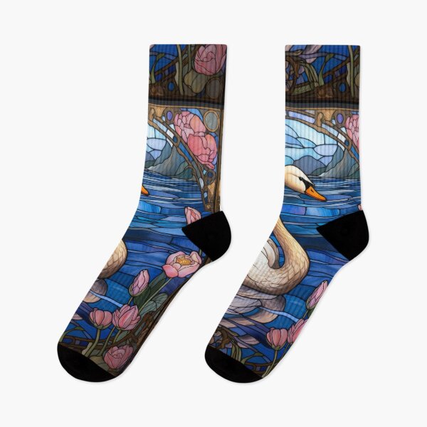 Item preview, Art Nouveau Stained Glass Swan on Water Lily Pond designed and sold by pinkal.