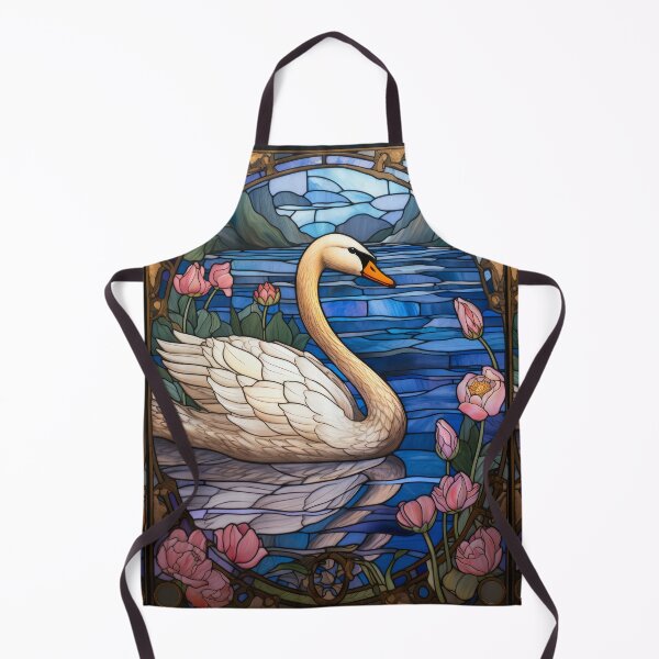 Item preview, Art Nouveau Stained Glass Swan on Water Lily Pond designed and sold by pinkal.