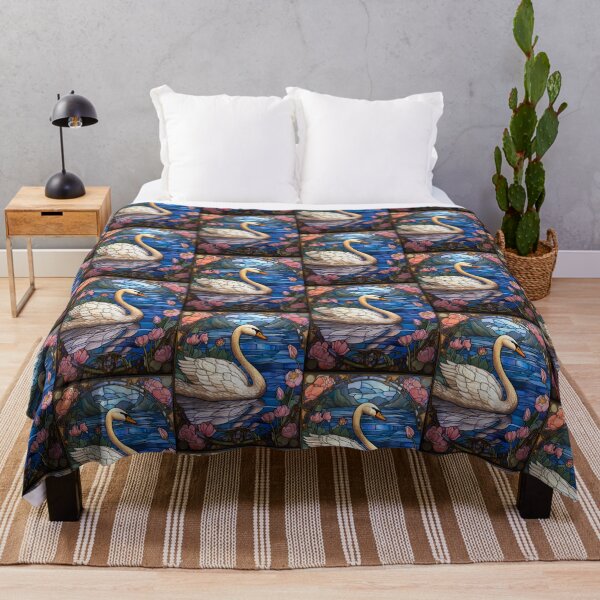 Item preview, Art Nouveau Stained Glass Swan on Water Lily Pond designed and sold by pinkal.