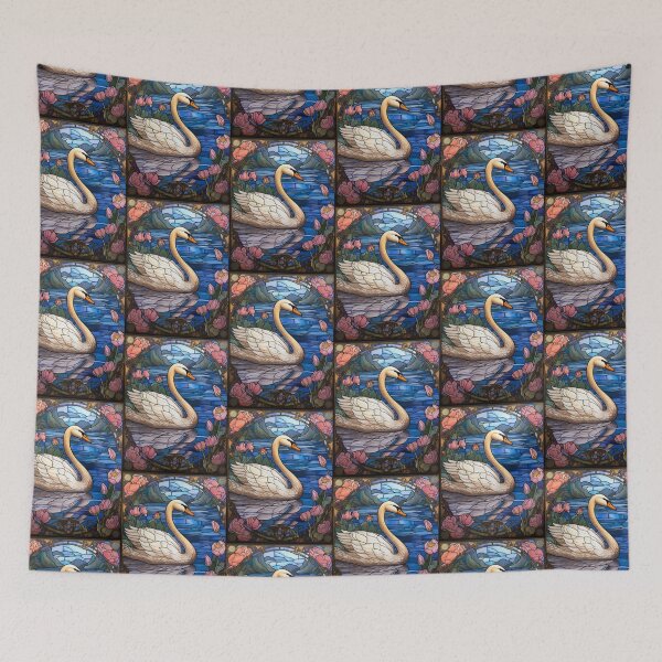 Item preview, Art Nouveau Stained Glass Swan on Water Lily Pond designed and sold by pinkal.