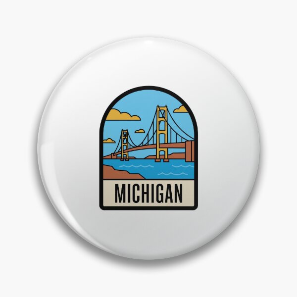 Item preview, Minimalist Michigan Mackinac Bridge Retro Travel Badge Design designed and sold by Paper Drip.