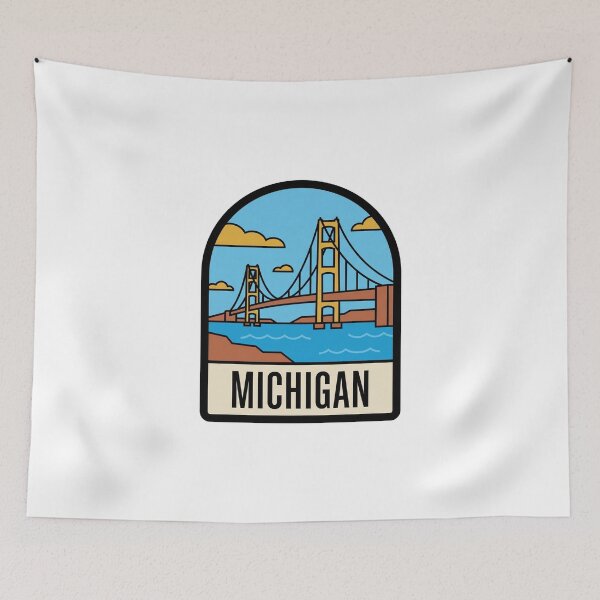 Item preview, Minimalist Michigan Mackinac Bridge Retro Travel Badge Design designed and sold by Paper Drip.