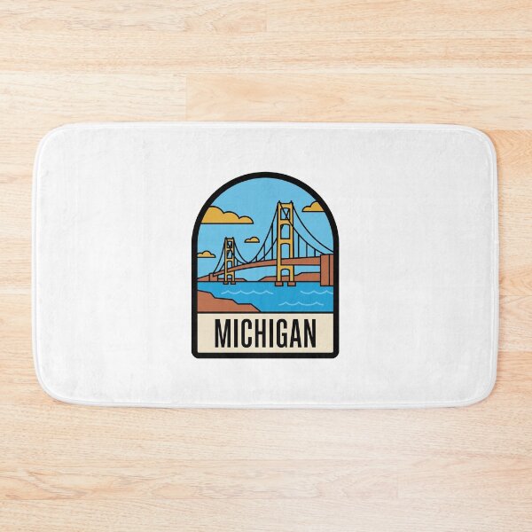 Item preview, Minimalist Michigan Mackinac Bridge Retro Travel Badge Design designed and sold by Paper Drip.