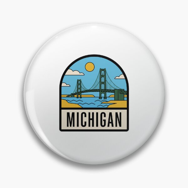 Item preview, Minimalist Michigan Mackinac Bridge Retro Travel Badge Design designed and sold by Paper Drip.