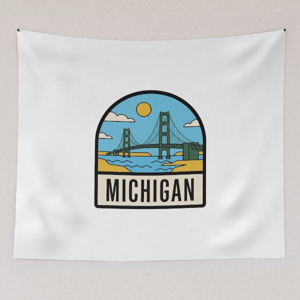 Item preview, Minimalist Michigan Mackinac Bridge Retro Travel Badge Design designed and sold by Paper Drip.