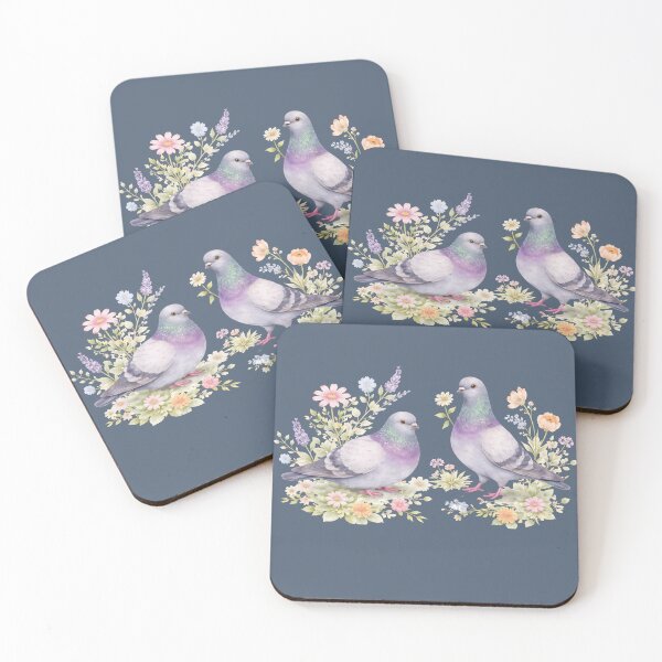 Item preview, Watercolor Pigeon Pair With Wildflowers designed and sold by azule1.
