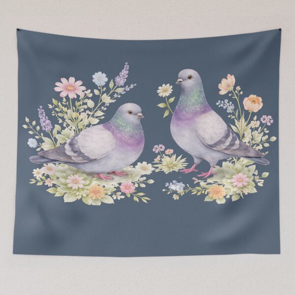 Item preview, Watercolor Pigeon Pair With Wildflowers designed and sold by azule1.