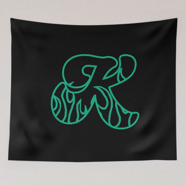 Item preview, Groovy Retro Teal Fiery Letter K Monogram designed and sold by CamilasPrints.