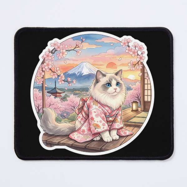 Item preview, Ragdoll Cat in Japan Sakura Blossom Mount Fuji Cute Kitty designed and sold by MossyAndPearl.
