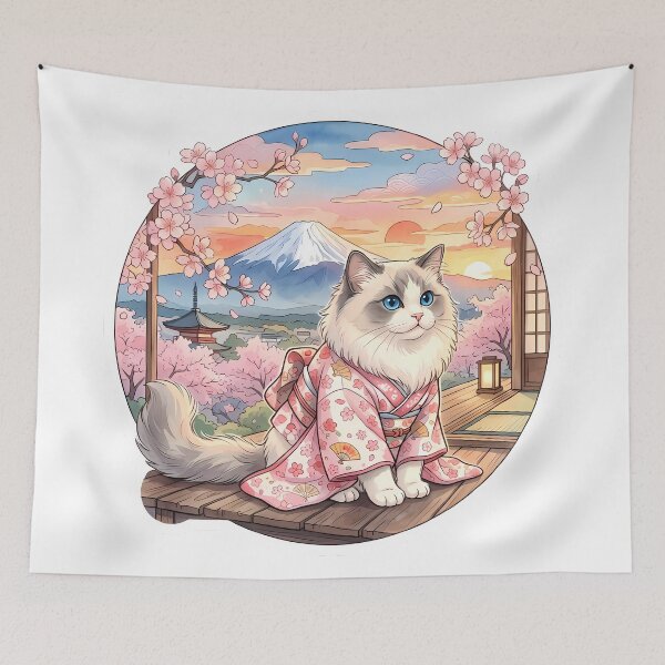 Item preview, Ragdoll Cat in Japan Sakura Blossom Mount Fuji Cute Kitty designed and sold by MossyAndPearl.