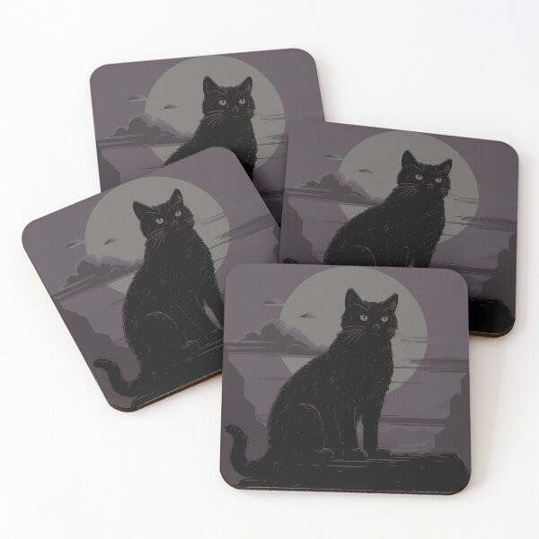 Item preview, Black Cat Under the Full Moon | Gothic Minimalist Cat Art | Mystical Night Illustration | Halloween Aesthetic designed and sold by Elite Wall Art.