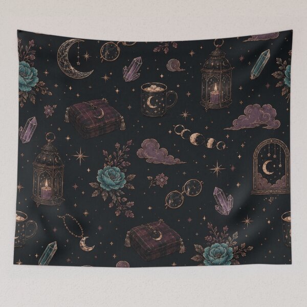 Item preview, Dark Cottagecore Celestial Moon Lantern Witchy Pattern designed and sold by YoumuAfterDark.