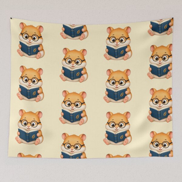 Item preview, Cute Kawaii Hamster Wearing Glasses Reading Book designed and sold by Seculinator.