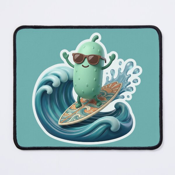 Item preview, Cute Surfing Pickle Cartoon – Funny Summer Beach Surfer Pickle Sticker, Graphic Tee, Ocean Vacation Gift designed and sold by Basma Designs | Funny Shirts, Stickers & Mugs.