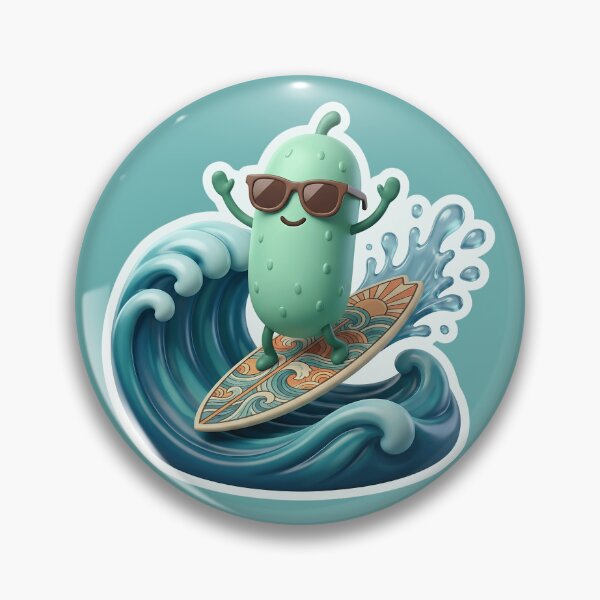 Item preview, Cute Surfing Pickle Cartoon – Funny Summer Beach Surfer Pickle Sticker, Graphic Tee, Ocean Vacation Gift designed and sold by Basma Designs | Funny Shirts, Stickers & Mugs.