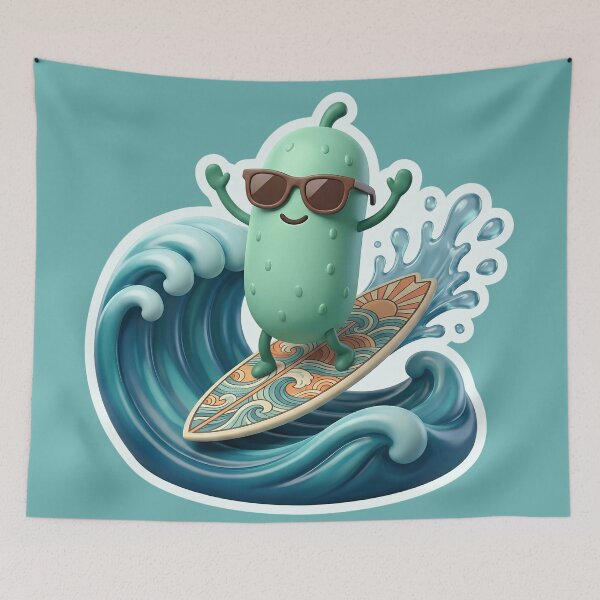 Item preview, Cute Surfing Pickle Cartoon – Funny Summer Beach Surfer Pickle Sticker, Graphic Tee, Ocean Vacation Gift designed and sold by Basma Designs | Funny Shirts, Stickers & Mugs.