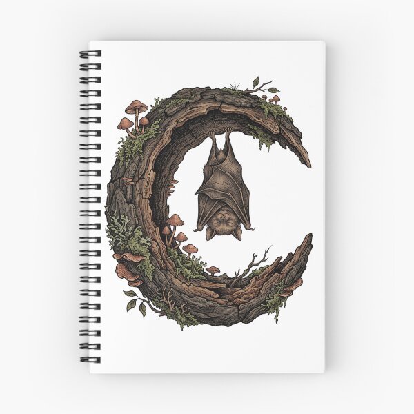 Item preview, Vintage Sleeping Bat Mossy Crescent Moon Woodland Art designed and sold by Ortsas.