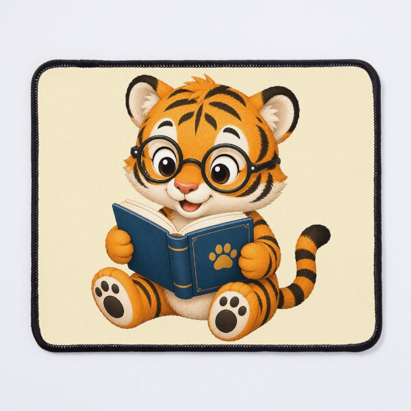 Item preview, Cute Kawaii Tiger Wearing Glasses Reading Book designed and sold by Seculinator.