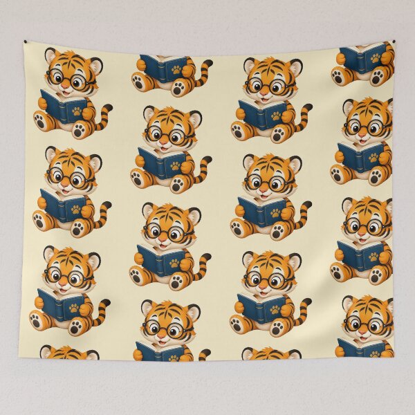 Item preview, Cute Kawaii Tiger Wearing Glasses Reading Book designed and sold by Seculinator.