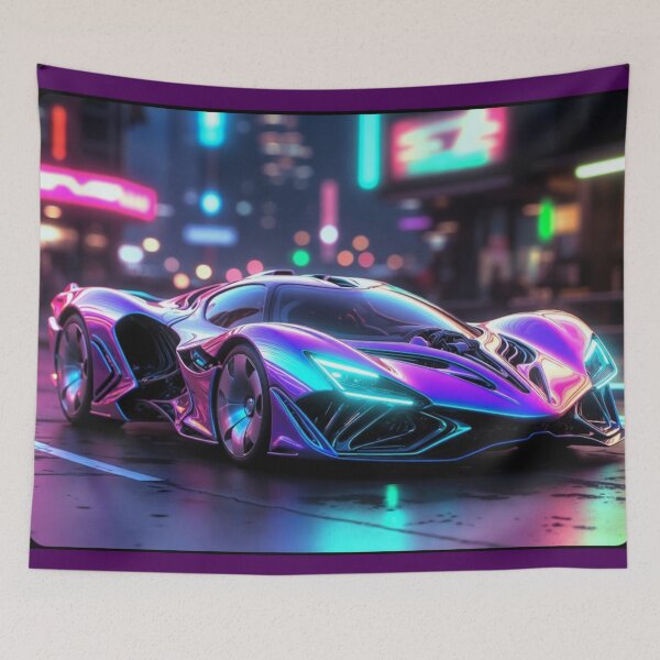 Item preview, Cyberpunk Iridescent Hypercar Neon City Outrun Art designed and sold by Nexus Space.