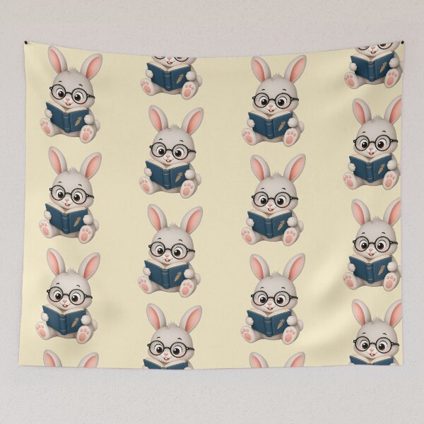 Item preview, Cute Kawaii Bunny Wearing Glasses Reading Book designed and sold by Seculinator.