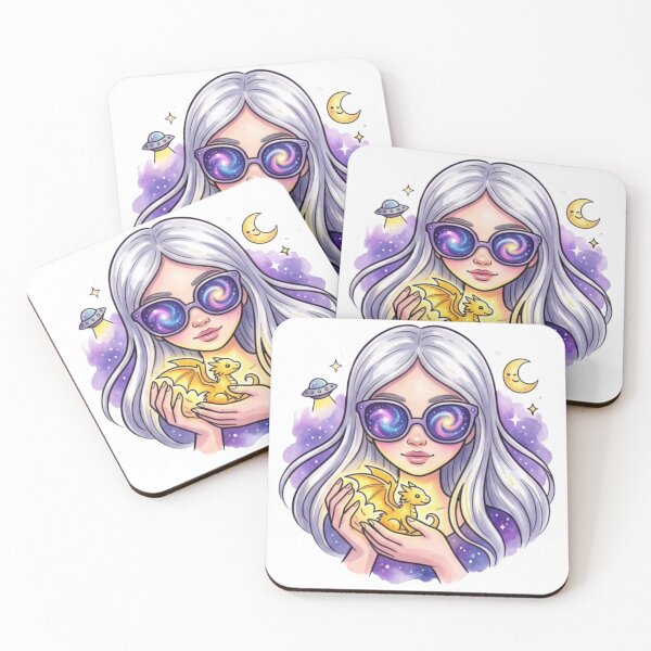 Item preview,  Princess Lyra & the Celestial Dragon | Cute Fantasy Girl Holding Baby Dragon | Cosmic Space Art designed and sold by Cosmic Doodle Co..