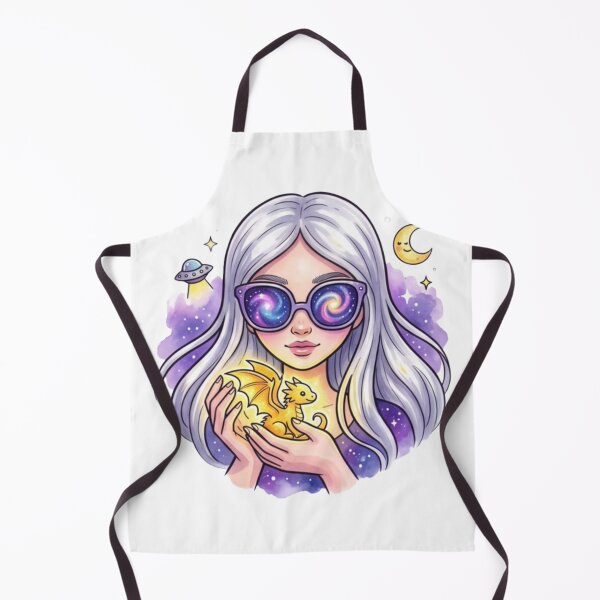 Item preview, Princess Lyra & the Celestial Dragon | Cute Fantasy Girl Holding Baby Dragon | Cosmic Space Art designed and sold by Cosmic Doodle Co..