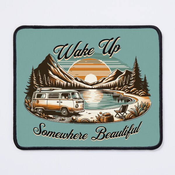 Item preview, Wake Up Somewhere Beautiful Vintage Camper Van Mountain Lake Camping Design designed and sold by Sachie's Studio.