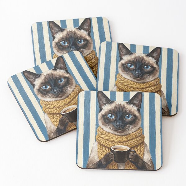 Item preview, Cozy Siamese Cat with Coffee – Winter Café Aesthetic designed and sold by UUniqueIImprint.