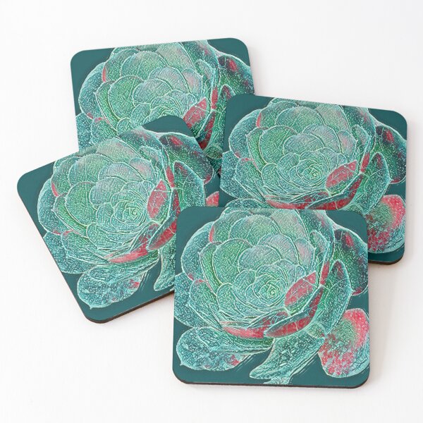 Item preview, Graphic Textured Teal and Red Succulent Digital Painting designed and sold by BalkanBloom.