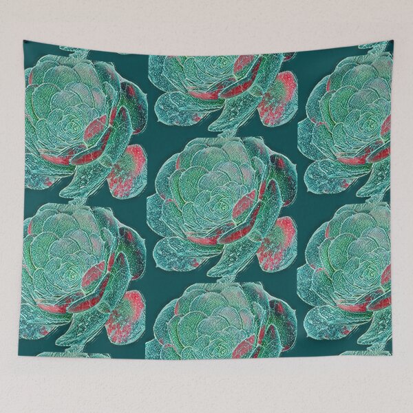 Item preview, Graphic Textured Teal and Red Succulent Digital Painting designed and sold by BalkanBloom.