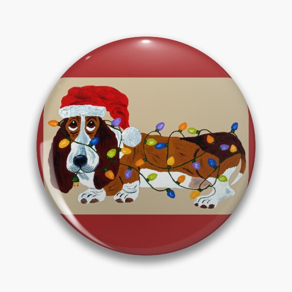 Item preview, Basset Hound Tangled in Christmas Lights designed and sold by Squirreldumplings.