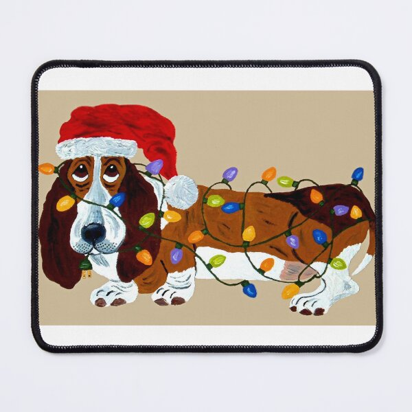 Item preview, Basset Hound Tangled in Christmas Lights designed and sold by Squirreldumplings.